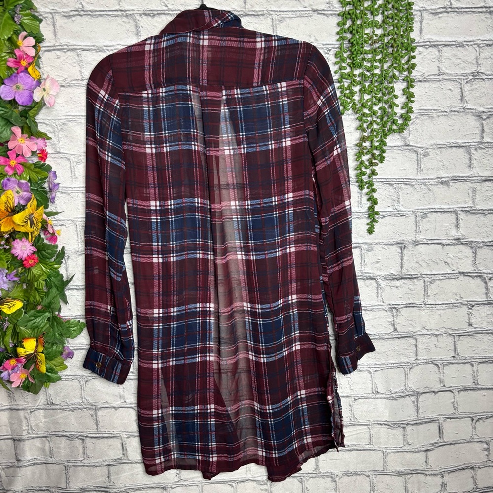 *🌼3/$30🌼Charlotte Russe Plaid Sheer Button Down Top Size Small - Picture 9 of 16